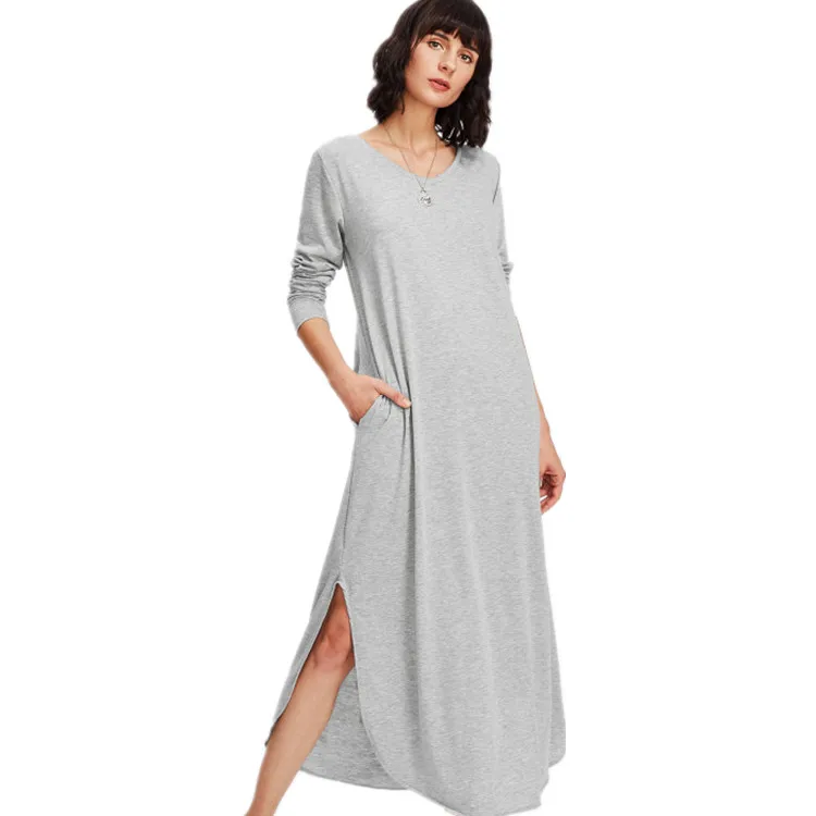 

Basic Jersey Women Causal Shirt Dress Short Sleeve Blank T-shirt Maxi Dress