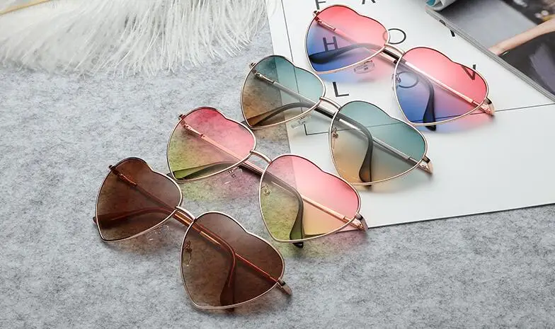 

Fashion Cute Heart Shaped Sunglasses Women Gradient Sun Glasses Vintage Metal Frame Eyewear Glasses oculos de sol feminino