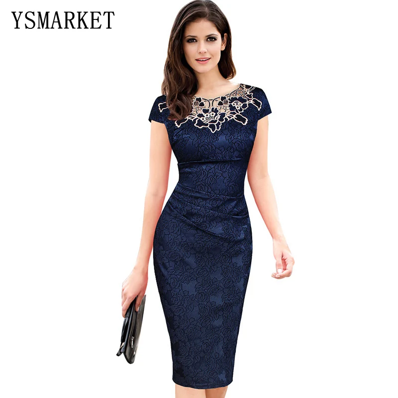

Elegant Vintage Office Work Dress Women Bodycon Dress Short Sleeve Floral Embroidered Sheath Evening Night Party Dress, N/a