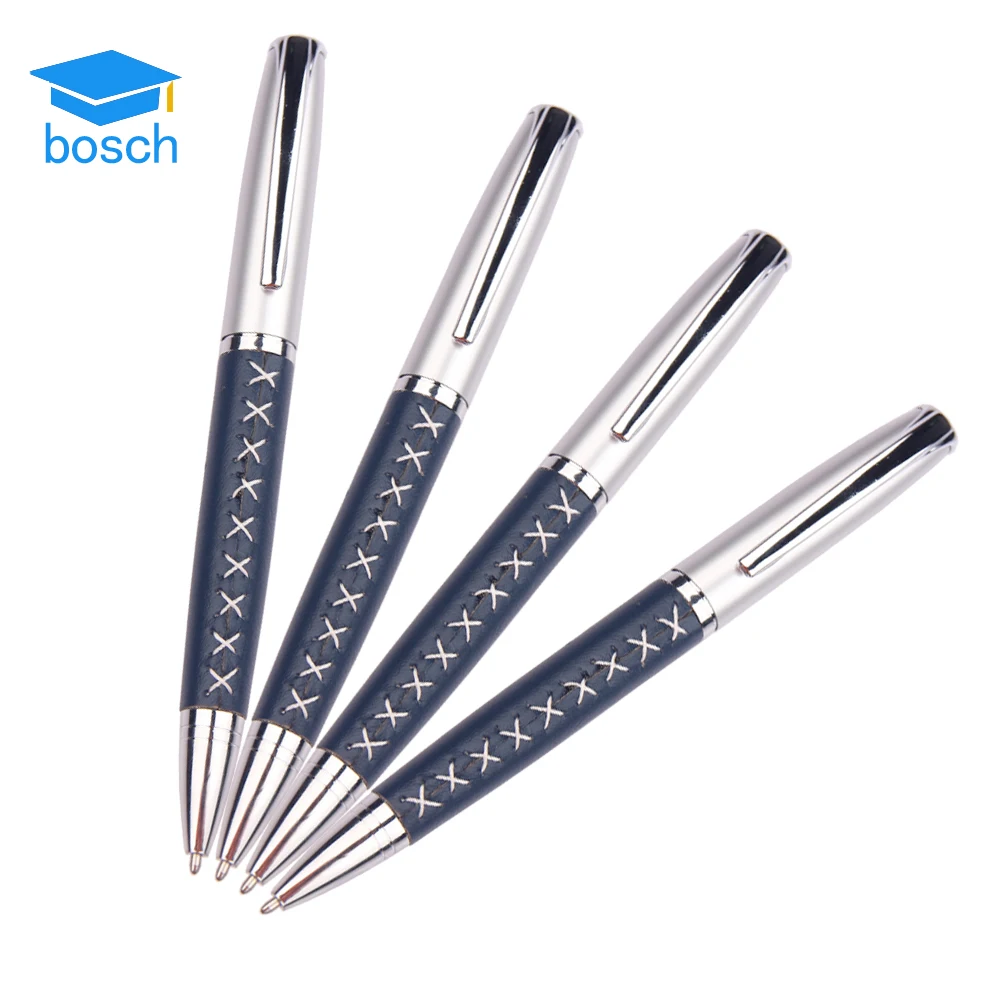Office stationery advertising logo engrave heavy metal twist leather grip ball pen