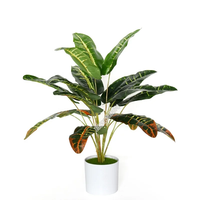 

Real touch 45 cm Codiaeum variegatum fake flower artificial plant for pot decoration, Picture