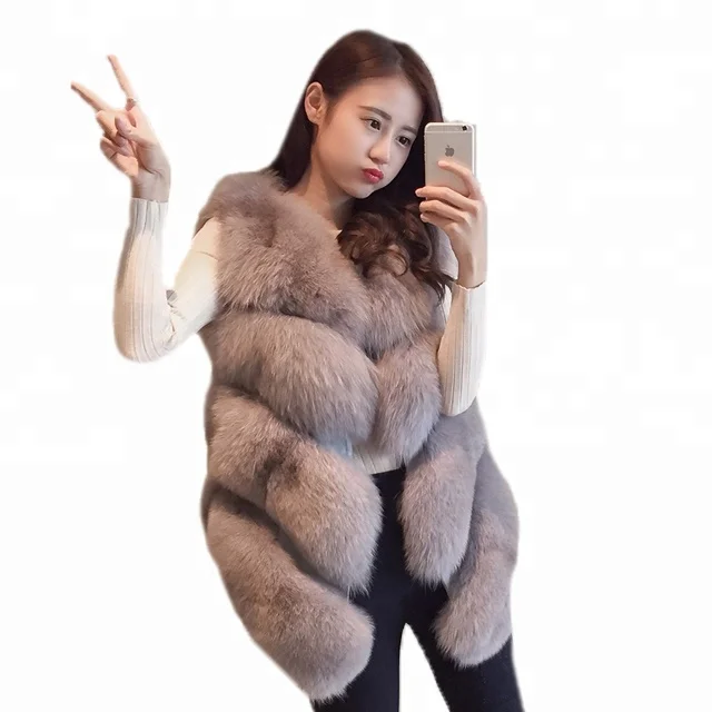 

China Supplier Hot silver fox fur vest ladies red faux fox fur vest woman, Natural;pink;khaki;gray;dark gray;black;white