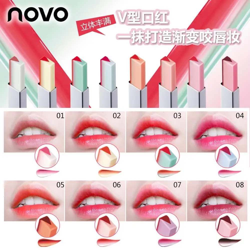 

NOVO 5170 double color V shape gradual lipstick bite lips student makeup lip stick moisturizing tint lips lip balm 8 colors