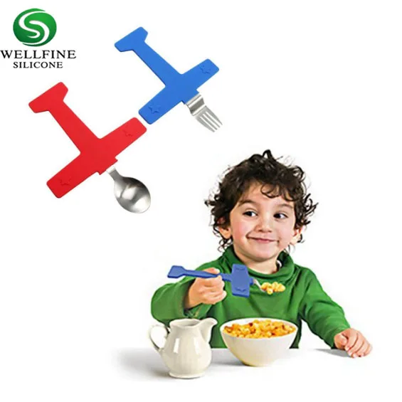 

Silicone Airplane Spoon And Fork Cute Baby Spoon And Fork Wholesale Stock Silicone Spoon and Fork, Red;yellow;blue