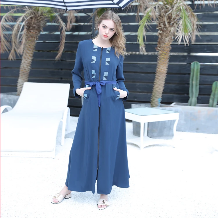 

2018 New design soft material women blouse shirt abaya for muslim, Bule and grey