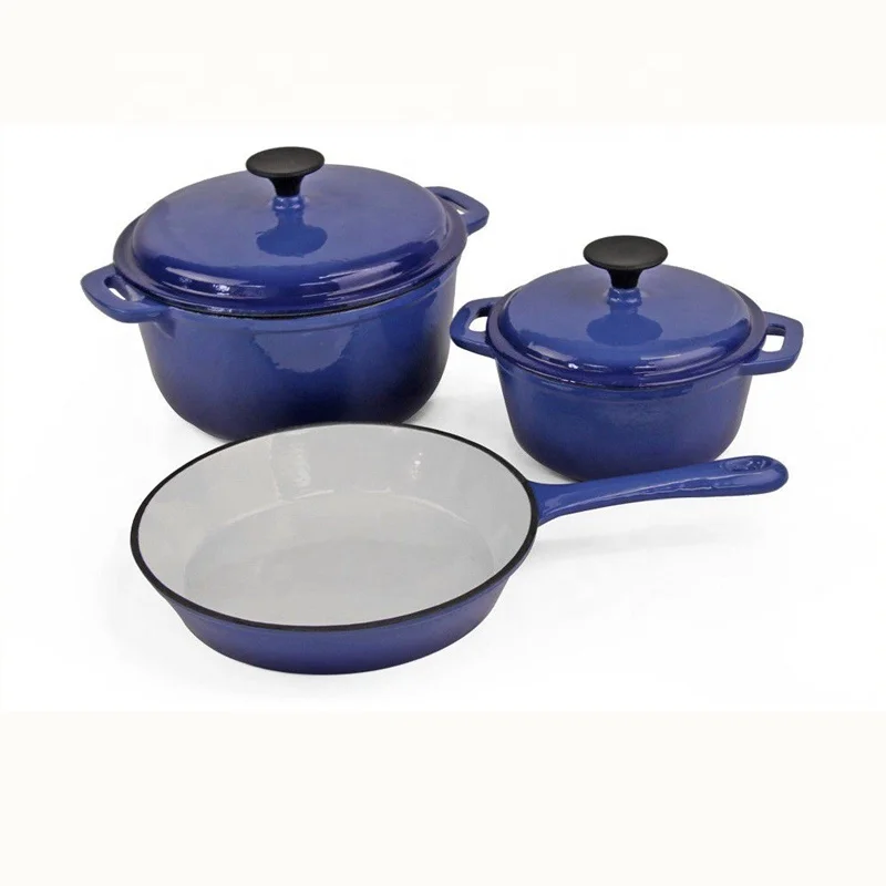 Blue Enamel Cast Iron Cookware Sets Of 5pcs - Buy Blue Enamel Cookware