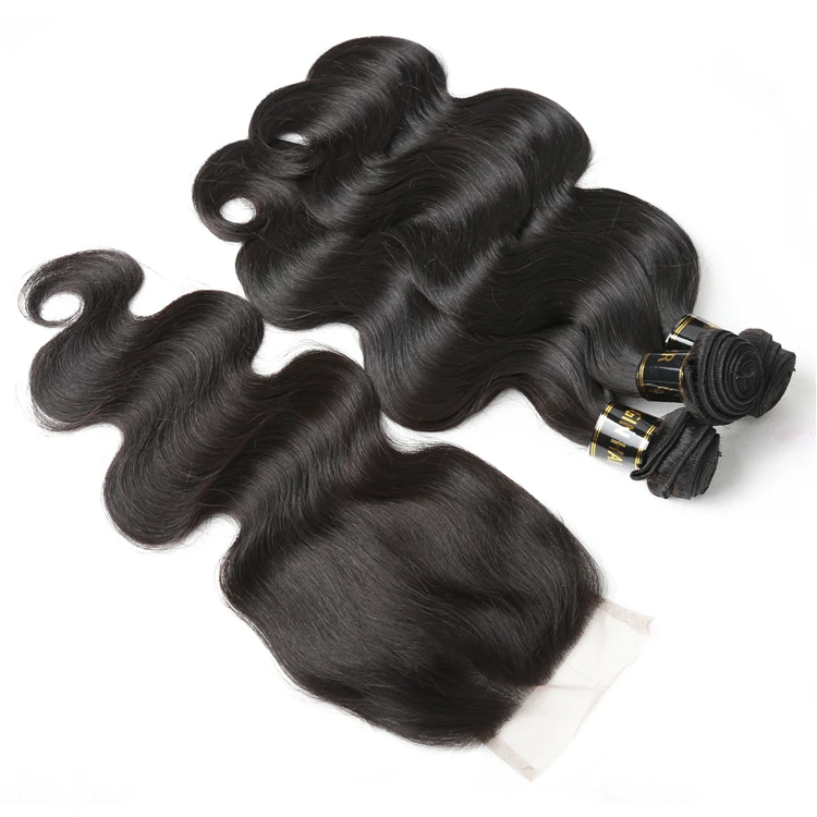 

XBL 30% off cuticle aligned hair extension body wave virgin Brazilian hair 3 bundles with a lace closure, Natural black or brown