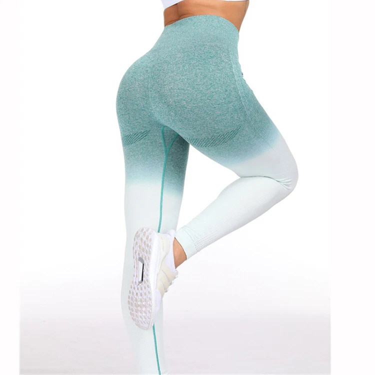 

Quick Dry Spandex Breathable Blue Gradient Color Stretch Seamless Yoga Pants, Just like the pics