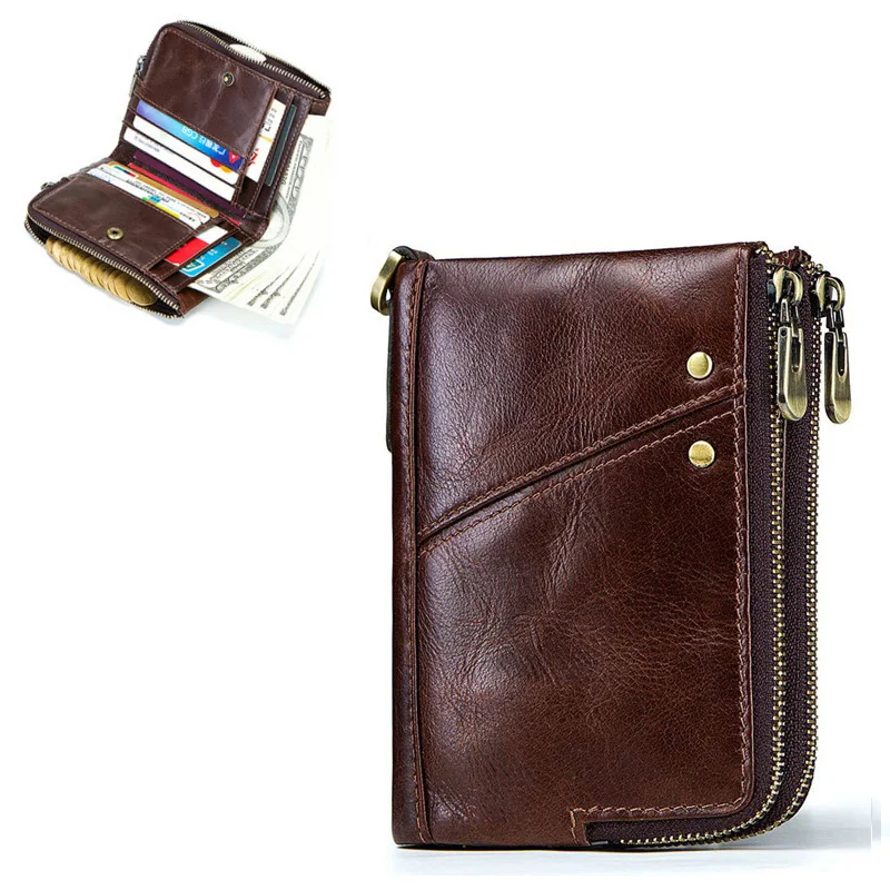 

High Quality Designer Vintage Men Genuine Crazy Horse Cowhide Leather Short Coin Purse Small Wallet Men