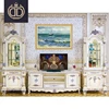 hot sale luxury classic fancy design tv stand royal style furniture solid wood carved paint white tv table stand