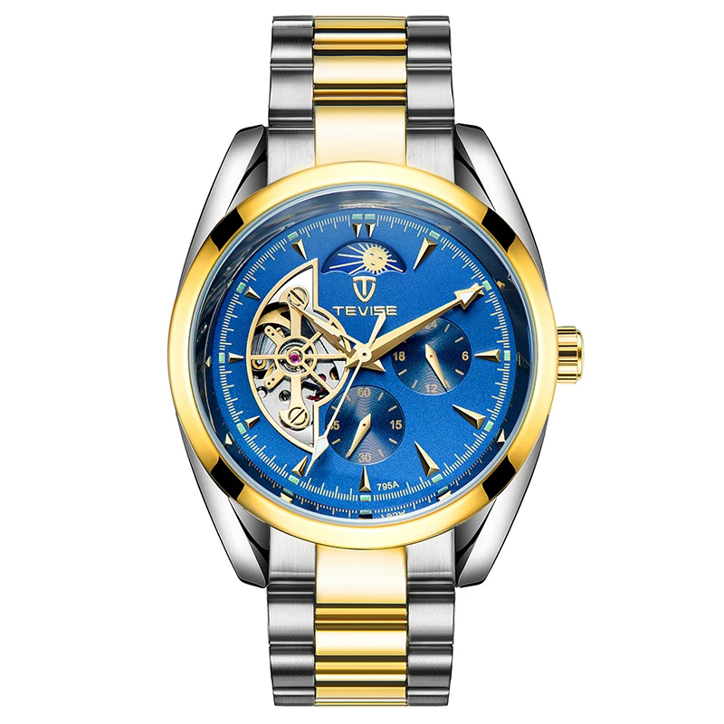 

Watches Men Luxury Top Brand TEVISE New Fashion Men's Moon Phase Tourbillon mechanical Watch Male Wristwatch masculino relojes
