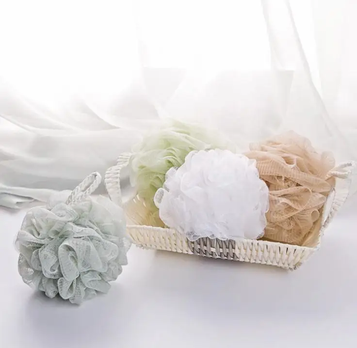 

Body Shower Cleaning Sponges Daily Home Exfoliating Loofah Mesh Pouf Bath Ball with String Large Soft Shower Ball, 4 colors