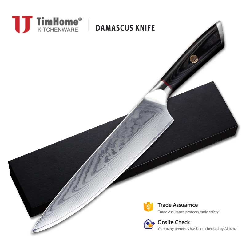 

Timhome damascus steel 8 professional chef's knife pakka wood handle