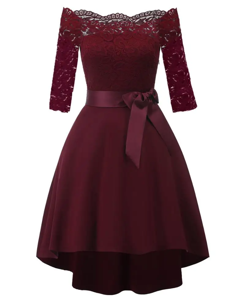 

summer spring autumn women boat neck half sleeve tuxedo lace patchwork dress evening party prom ladies bandage dress, Navy;wine red;black;purple