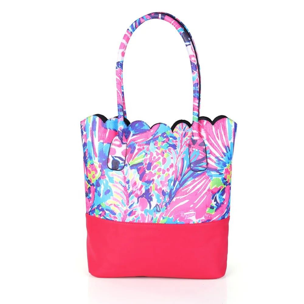 

Monogrammed New Pattern Printed Lily Style Patch PU Tote Bag, Picture