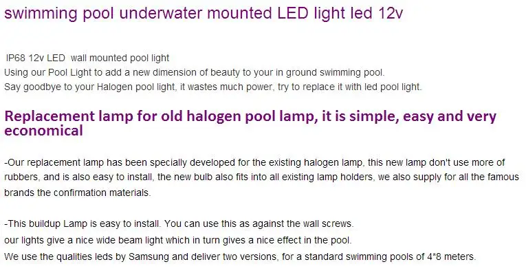 swimming pool underwater mounted LED light led 12V