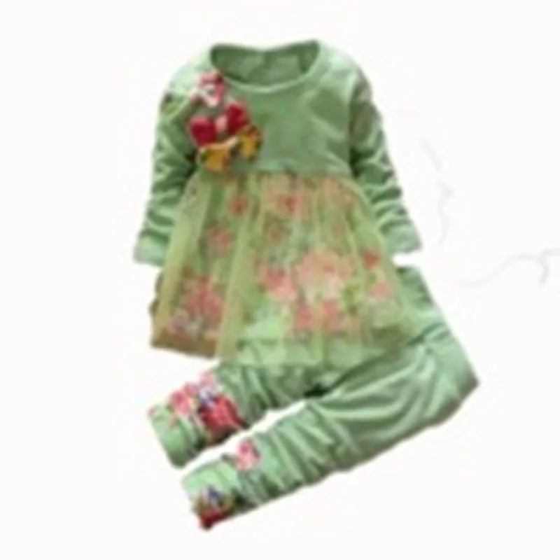 Retail 2015 Autumn Fashion children girl flower clothe sets Big Bow Infants Nice Dresses pants suit