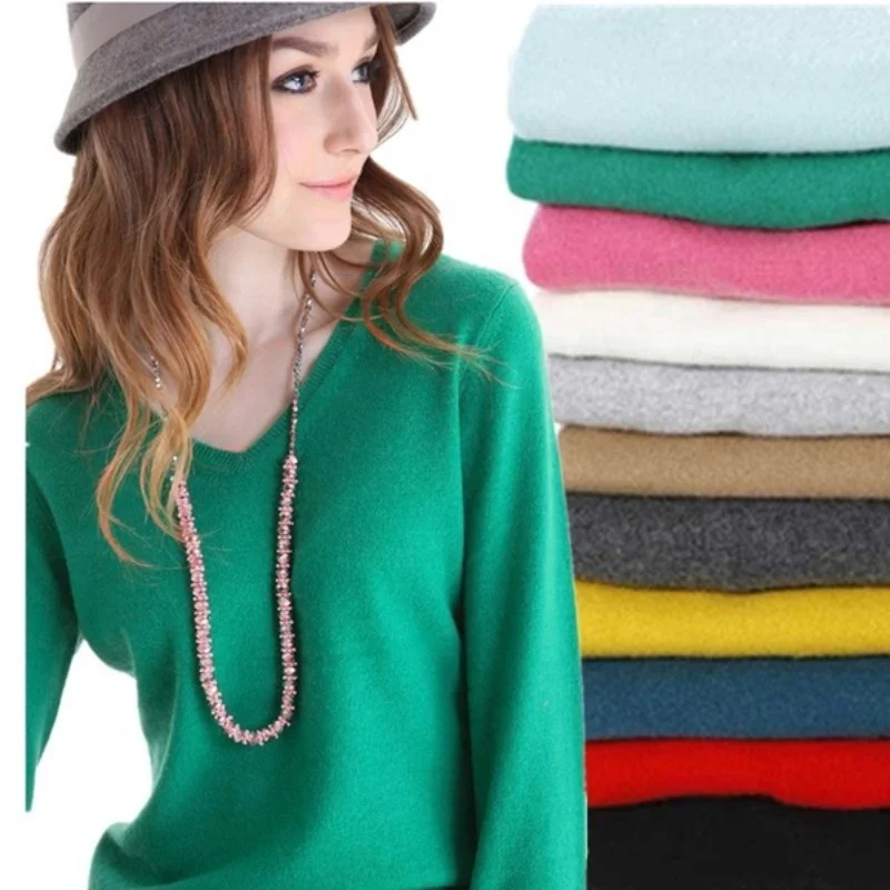 

2021 NEW Women Sweater 20 Colors Wool Pure Cashmere Pullovers Pull Femme Sexy V-neck Sweaters Plus Size, 20 colors to choose
