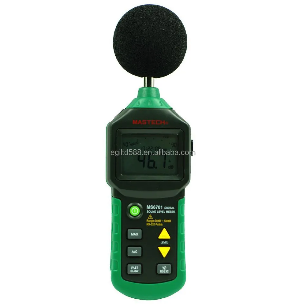 

Measurement range 30dB ~ 130dB Frequency Range 30Hz ~ 8kHz MASTECH MS6701 LCD Display Digital Sound Level Meter