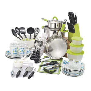 Image of 90 Pieces home starter set kitchen supplies accessories kichen equipment tools cooking stainless steel cookware sets