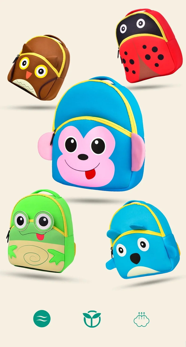 Kindergarten kids school backpack bag Neoprene cute animal backpack for young children toddler
