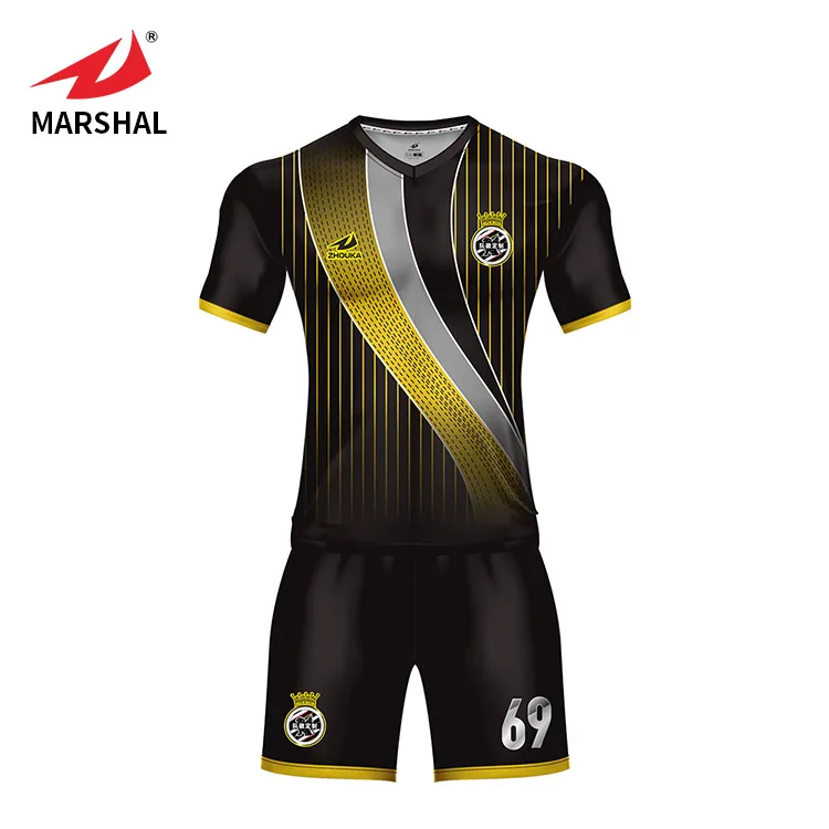 Black Yellow Big And Tall Custom Football Kits Striped No Brand Soccer