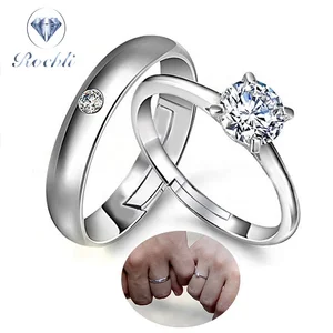 Free Size Adjustable 925 Silver Couple Ring For Wedding Engagement Jewelry diamond ring crystal rings