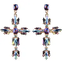 

Fashion Women Luxury Geometric Statement Earrings Multi Color Gold Plated Diamond Rhinestone Bijoux Cross Earrings