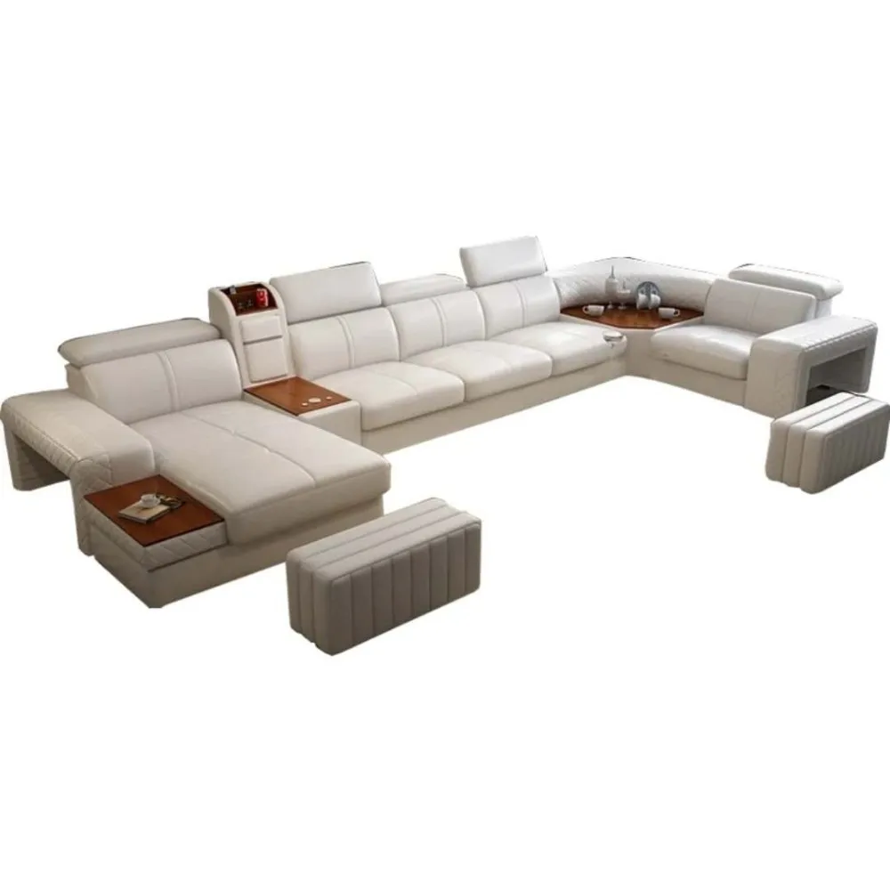 Modern Luxury Living Room Genuine Leather Sofa Set U Shape Lounge Genuine Leather Sofa Set U Shape Lounge