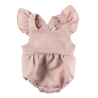 

Cute sleeveless romper baby clothes solid baby romper ruffle linen baby romper