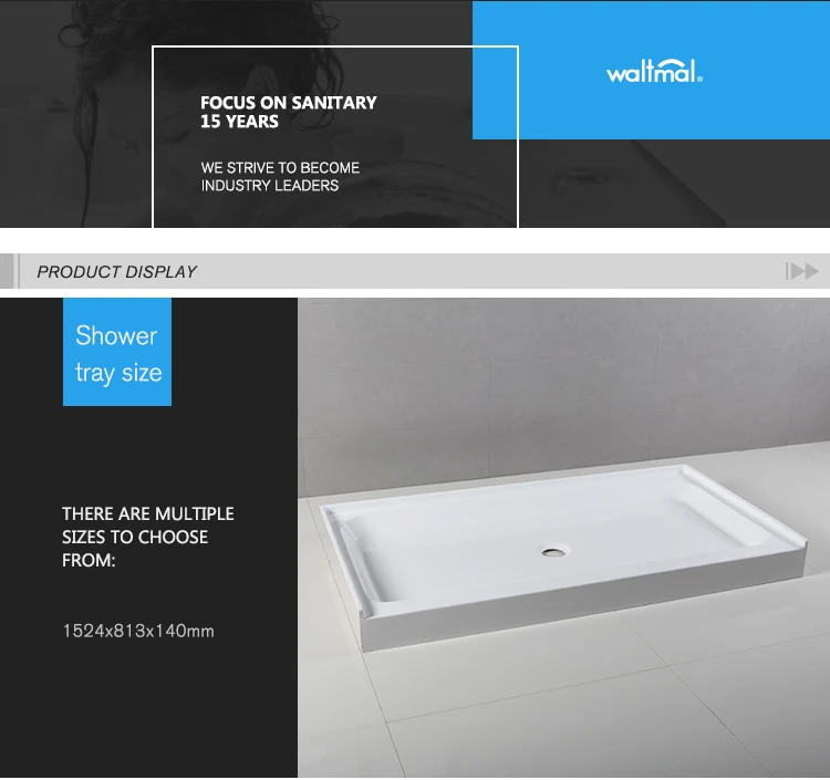 Waltmal 60x32 Cupc Center Drain Single Threshold Acrylic Shower Tray In