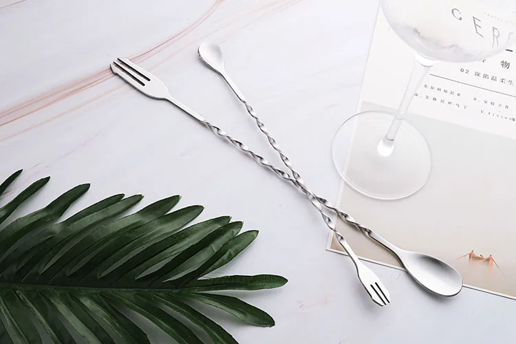 
Classic Bartender Bar Spoon with Fork Stainless Steel Cocktail Stirring Spoon 
