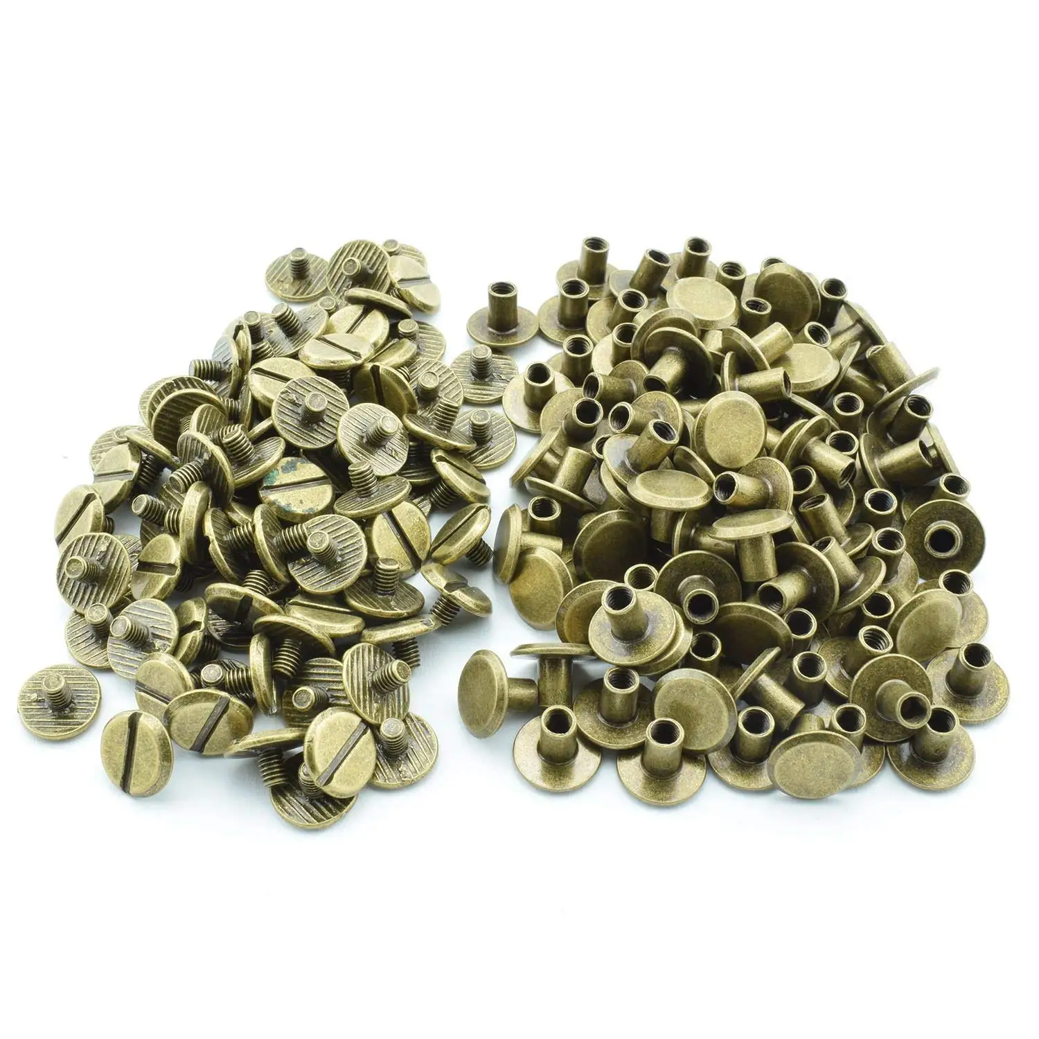 100 Pack M4x6 Bronze Chicago Screws Metal Accessories Carbon Steel Nail Rivet Chicago Button For DIY Leather Decoration Document Book Album Bookbinding Round Flat Head Stud Screw