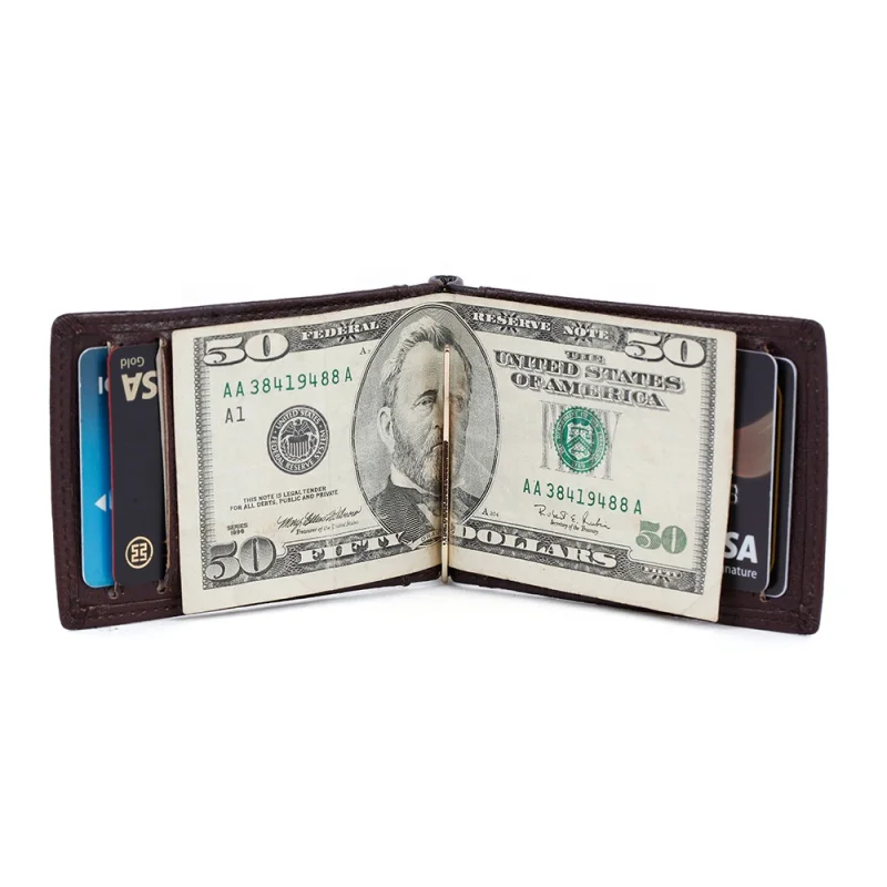 

RFID Blocking genuine leather wallet slim leather money clip wallet with Embossed brand logo, Can be customized