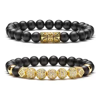 

8mm Zircon Charm Beads Bracelet Zircon Accessories Black Matte Agate Bracelet for Men Women