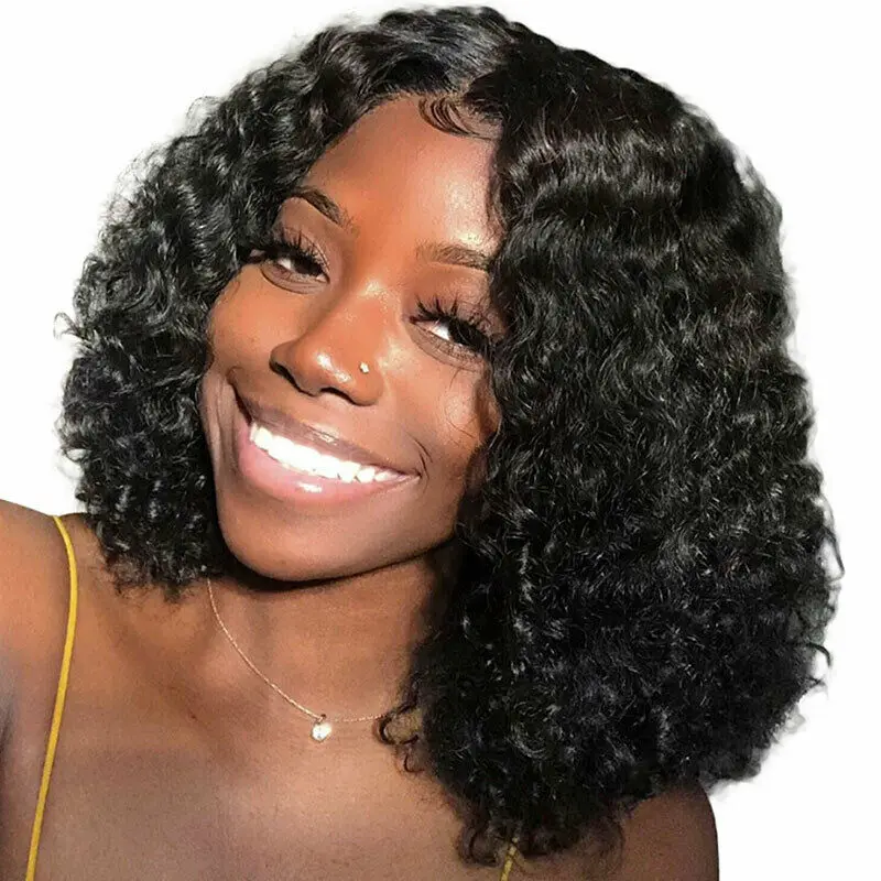 

100% Real Virgin Human Hair Full Wig Ladies Bob Curly Wigs 13*6 lace front wig 6inch deep parting
