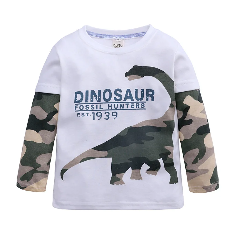 

Spring Autumn Cartoon Dinosaur Boys Long Sleeve T Shirt for 2-7 Years Old Cotton Children Kids Boys Tops Tees T-shirt, As picture