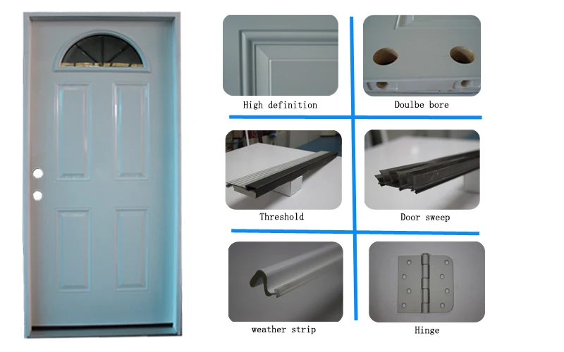 Hollow Core Metal Infill Polyurethane Foam Steel Glass Exterior Door