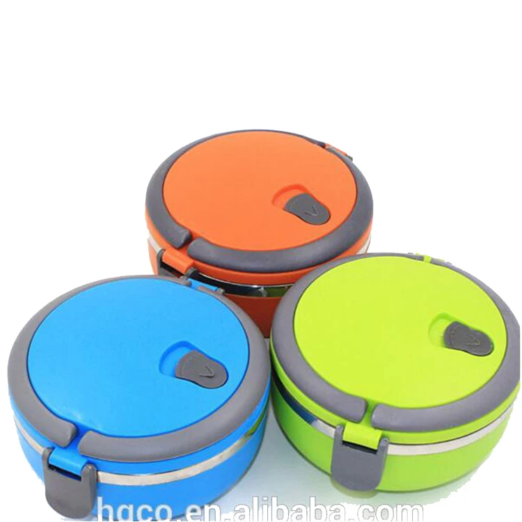 

Hign Quality Colored Round Shape Stainless Steel bento Lunch Box with Lock for Kids and officer steel tiffin box lidl amazon, Orange,green and blue