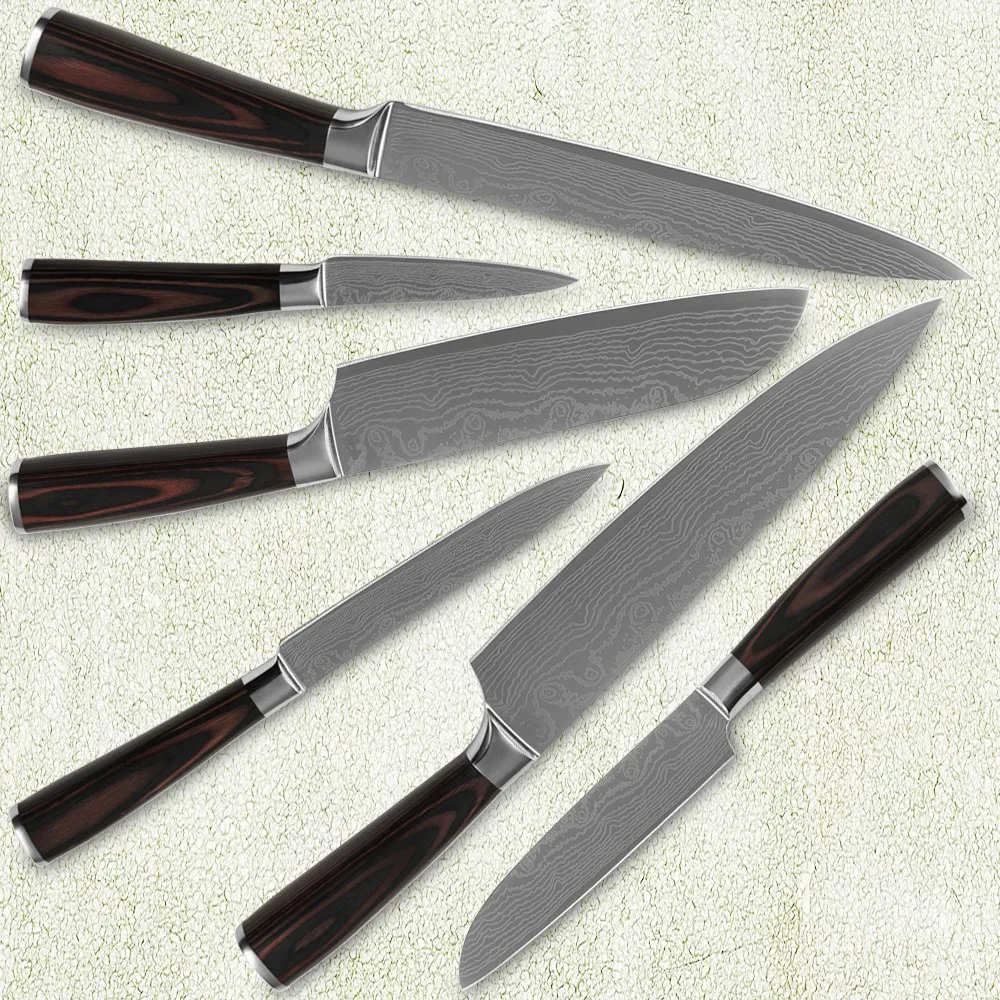 

Chef slicing santoku utility paring kitchen knives 7Cr17 stainless steel blade Damascus pattern knives cooking tools