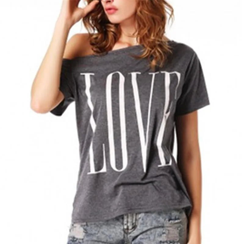 

Summer Cheap Tops Fashion Short Sleeve Print Love Knitted Plus Size T Shirt For Ladies, Black/white/pink/gray/ blue/orange/yeowll/purple