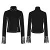 OYT-152TCF/BK PUNK RAVE Goth Vintage Velvet High Collar Ladies Long Sleeve Lace Top