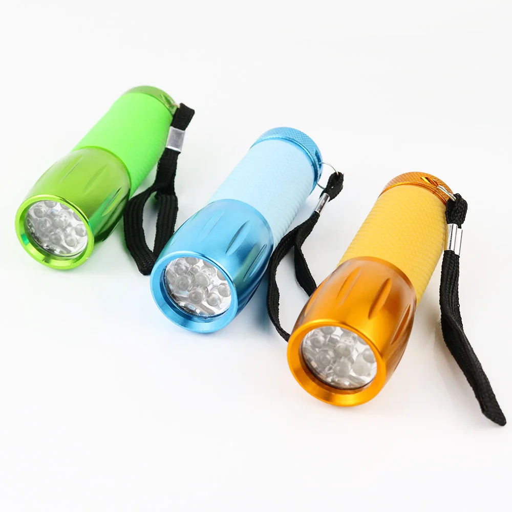 Wholesale Aluminum Cheap Portable Mini 9 LED Torch Light Flashlight with 3 AAA battery manufacture