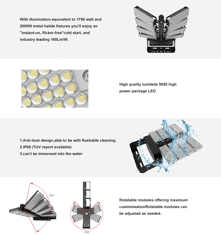 Adjustable Angle TUV SAA Flood Lights 800W Transformer LED Stadium High Mast Pole Light waterproof IP66 Wharfs Lighting