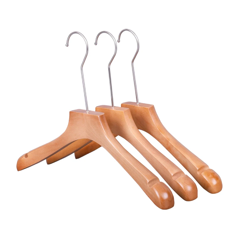 

High quality Adult clothing store Natural Garment Wooden Clothes Hanger with long hook, Natural color