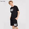 KY black two pieces sports suit short sleeve summer basketball soccer sports Guys Striped tshirt tee & Pocket Patched Short Set