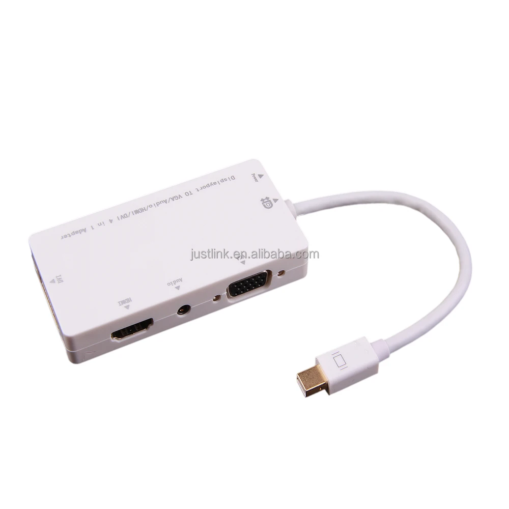 

Mini Displayport to hdmi/ DVI /VGA Converter DP 4 in 1 Audio USB Cable Multi-function Adapter For PC Computer Monitor Multimedia, White
