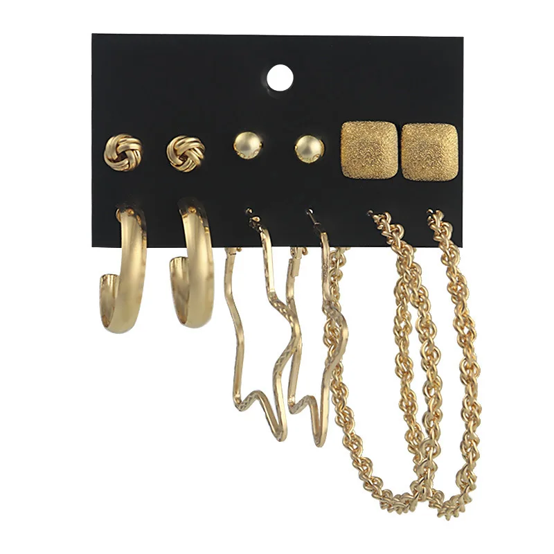 

Sexy 3 Pair Gold Chunky Statement Geometric Hoop Earrings Set Women Punk Round Twisted Circle Earrings, Picture