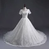 2018 New Arrival White Sheath ball gown bridal Wedding Dresses Capped Sleeves long tail beaded lace Wedding Dresses S053