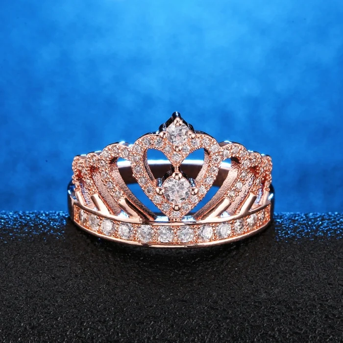 

Girls Jewelry Wholesale Micro Zircon Fashion Crown Ring Rose Gold